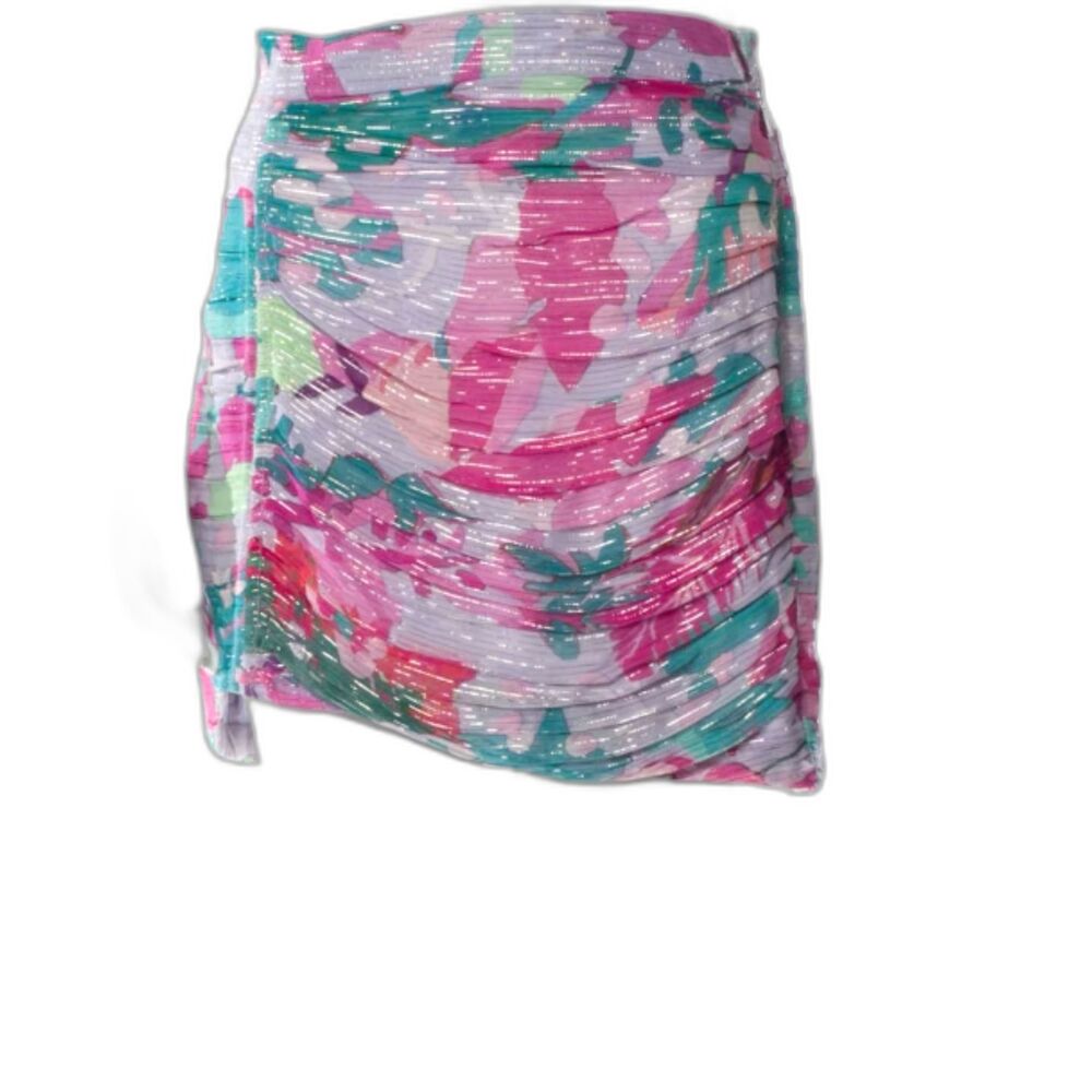 Rococo Sand Draped Mini Skirt Pastel Metallic Print Size Medium